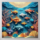 Paper Art Origami Sea Life Scene 3D Poster (Vorne)