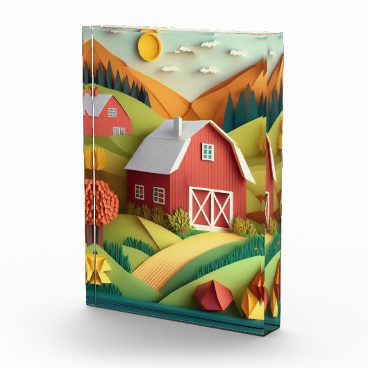 Paper Art Origami Style Bauernszene Fotoblock (Rechts)