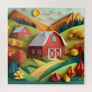 Paper Art Origami Style Bauernszene Puzzle