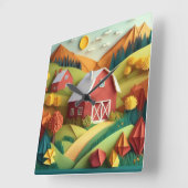 Paper Art Origami Style Bauernszene Quadratische Wanduhr (Winkel)