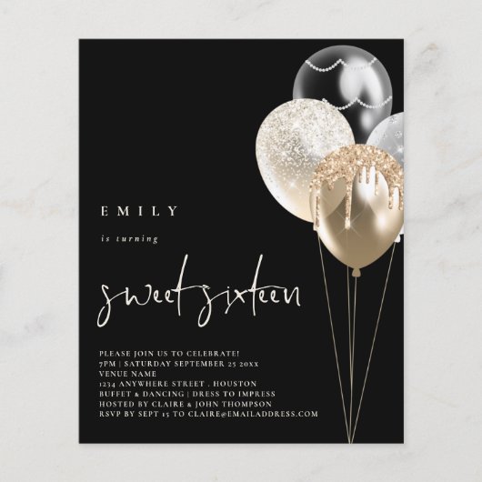 PAPER Balloons Gold Ivory QR Code Sweet 16 Black Flyer (Vorne)
