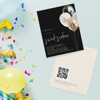 PAPER Balloons Gold Ivory QR Code Sweet 16 Black Flyer
