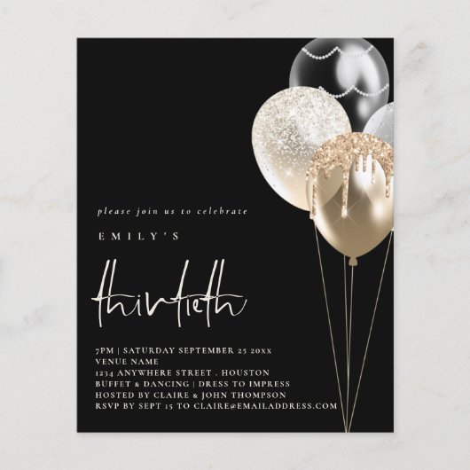 PAPER Balloons Gold QR Code 30. Black Invite Flyer (Vorne)