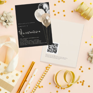 PAPER Balloons Gold QR Quinceañera Black Invite Flyer