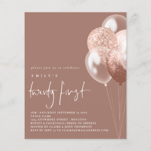 PAPER Balloons Script Rose Gold 21. Party Einladun Flyer