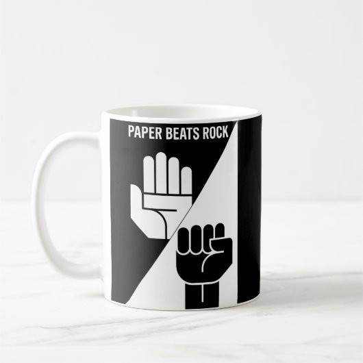 Paper Beats Rock – Minimalist Black & White art Kaffeetasse (Links)