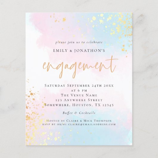 PAPER Blue Pink Watercolor Script-Verlobung Flyer (Vorne)