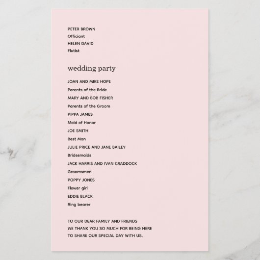 PAPER Blush Pink Florals Hochzeitsprogramm (Hinten)