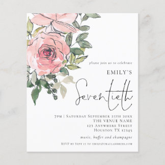 PAPER Blush Pink Florals Seventieth Party Einladun Flyer