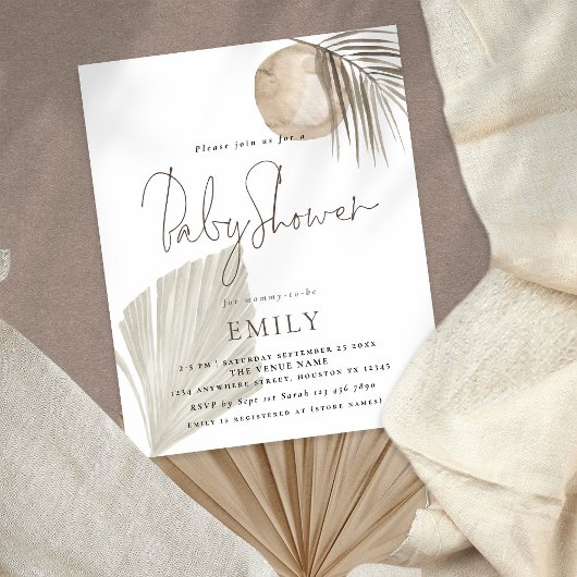 PAPER Boho Pampas Grass Girl or Boy Baby Shower Flyer