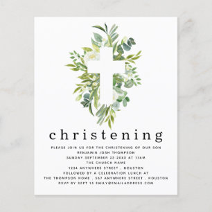 PAPER Botanische Blätter Cross Christening Einladu Flyer