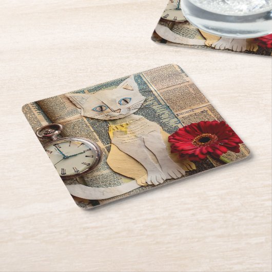Paper Cat Coaster Rechteckiger Pappuntersetzer (angewinkelt)
