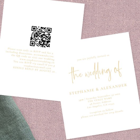 PAPER Champagne Gold Script QR Code Hochzeit Flyer