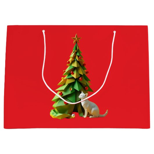 Paper Christmas Cat Große Geschenktüte (Vorderseite)