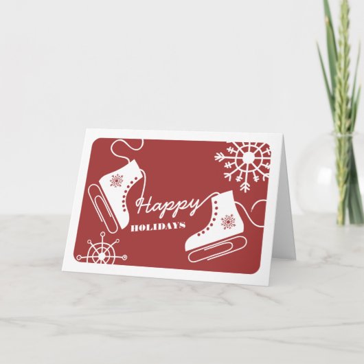 Paper Clip Ice Skates Business Christmas Card Red Feiertagskarte (Vorderseite)