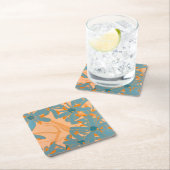 Paper Coaster Contemporary Leaf Design in Peach Rechteckiger Pappuntersetzer (Vor Ort)
