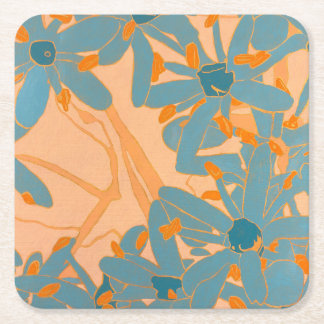 Paper Coaster Contemporary Leaf Design in Peach Rechteckiger Pappuntersetzer