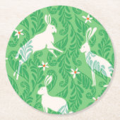 Paper Coaster in spring green rabbits and ferns Runder Pappuntersetzer (Vorderseite)