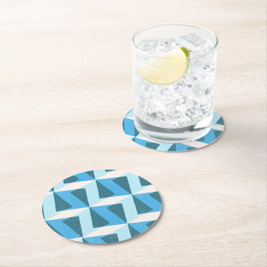 Paper Coaster in square geometric bright blue Runder Pappuntersetzer (Vor Ort)