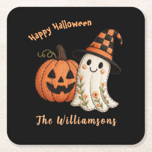 PAPER COASTER Trick or Treat Kürbis Geist Hallowee Rechteckiger Pappuntersetzer
