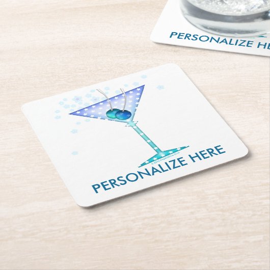 PAPER COASTERS - BLAUER MARTINI RECHTECKIGER PAPPUNTERSETZER (angewinkelt)