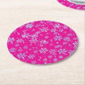 Paper Coasters, Bright Fuchsia Snowflakes Runder Pappuntersetzer (Angewinkelt)