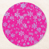 Paper Coasters, Bright Fuchsia Snowflakes Runder Pappuntersetzer (Vorderseite)
