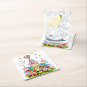 Paper Coasters Happy Birthday Pink Cupcake  Rechteckiger Pappuntersetzer (Vor Ort)