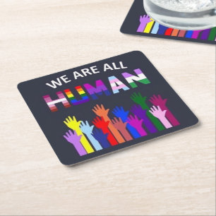 Paper Coasters - Wir sind alle Menschen Rechteckiger Pappuntersetzer