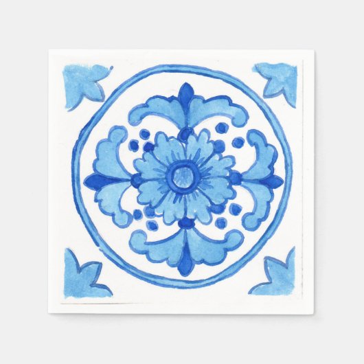 Paper cocktail napkins - blue Sicilian tile design Serviette (Vorderseite)
