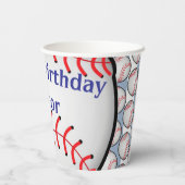 Paper Cup Blue White Stripe Birthday Baseball Pappbecher (Rückseite)