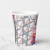 Paper Cup Blue White Stripe Birthday Baseball Pappbecher (Rechts)