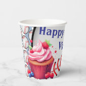 Paper Cup Blue White Stripe Birthday Baseball Pappbecher (Vorderseite)