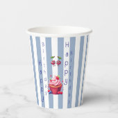 Paper Cup Blue & White Stripe Birthday Pappbecher (Rückseite)