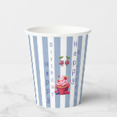 Paper Cup Blue & White Stripe Birthday Pappbecher (Vorderseite)