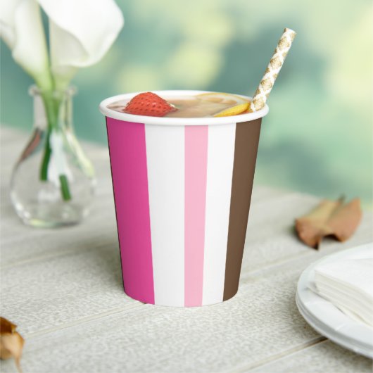 Paper Cup Brown & Pink Stripe  Pappbecher (In Situ)