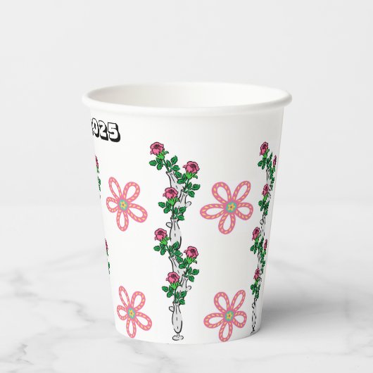 Paper Cup Floral Happy Neujahr 2025 Pappbecher (Rückseite)