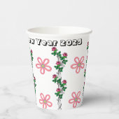 Paper Cup Floral Happy Neujahr 2025 Pappbecher (Links)