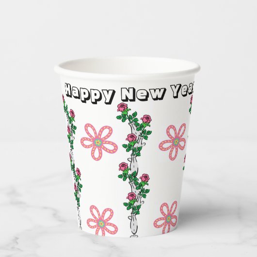 Paper Cup Floral Happy Neujahr 2025 Pappbecher (Vorderseite)