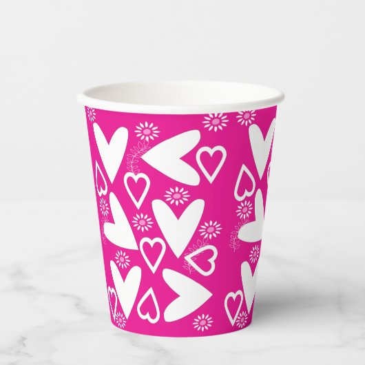 Paper Cup Happy Valentine's Day White Hearts Pappbecher (Vorderseite)