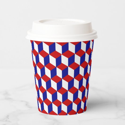 Paper Cup - Illusion in Rot, Weiß und Blau Pappbecher (Links)