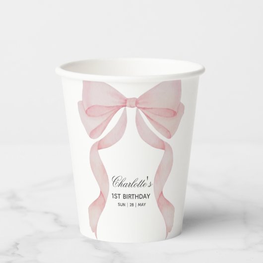 Paper cup Pink Bow Girls Birthday Pappbecher (Vorderseite)