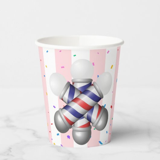 Paper Cup Pink & White Stripe Barber Pole Pappbecher (Links)