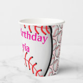 Paper Cup Pink White Stripe Birthday Baseball Pappbecher (Rückseite)