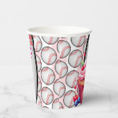 Paper Cup Pink White Stripe Birthday Baseball Pappbecher (Rechts)