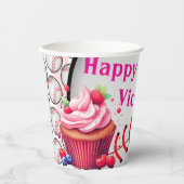 Paper Cup Pink White Stripe Birthday Baseball Pappbecher (Vorderseite)