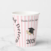 Paper Cup Pink & White Stripe Graduate 2026 Pappbecher (Rückseite)