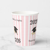 Paper Cup Pink & White Stripe Graduate 2026 Pappbecher (Rechts)