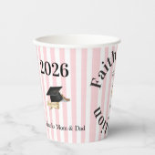 Paper Cup Pink & White Stripe Graduate 2026 Pappbecher (Vorderseite)