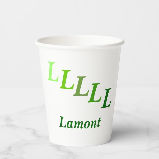 Paper Cup - Stepped Initials, Name in Grüntönen Pappbecher (Rückseite)